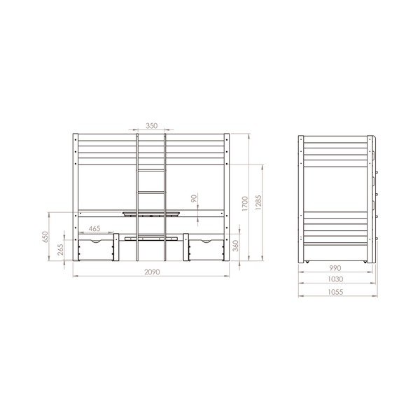 Natúr színű borovi fenyő ágyneműtartós emeletes gyerekágy 90x200 cm Elen – Olivia Living-image-3
