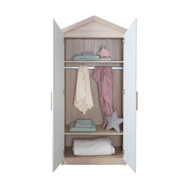 Fehér-natúr színű gyerek ruhásszekrény tölgyfa dekorral 96x190x50 cm Cabane – Roba-image-3