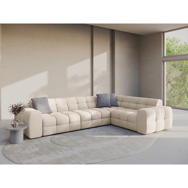 Bézs sarokkanapé (jobb oldali-L alakú) Kendal – Micadoni -image-1