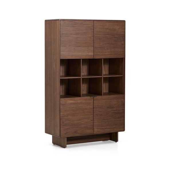 Sötétbarna szekrény diófa dekorral 100x163x40 cm Norlen – Kave Home-image-3