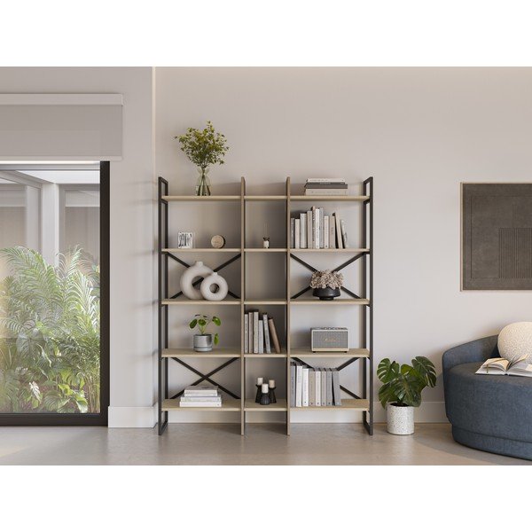 Natúr színű könyvespolc tölgyfa dekorral 143,5x175 cm Ara – Marckeric-image-1