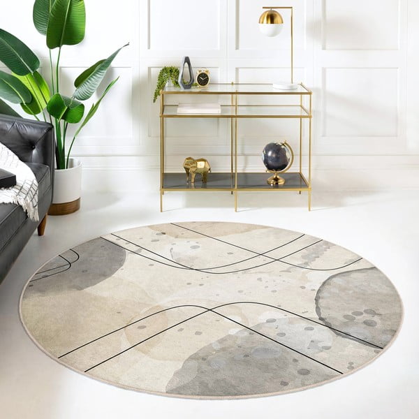 Bézs mosható kerek szőnyeg ø 80 cm Simple Lines – Mila Home-image-4