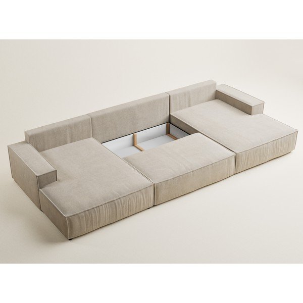 Bézs zsenília kinyitható-tárolóhelyes (U alakú) sarokkanapé Kyoto – Maison de Rêve-image-4