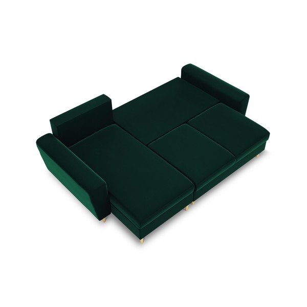 Zöld bársony kinyitható tárolóhelyes sarokkanapé Kyoto – Cosmopolitan Design-image-1
