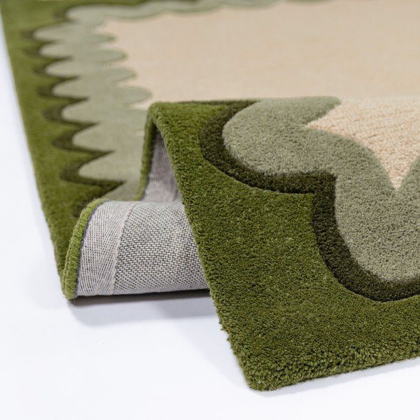 Zöld-natúr színű kézi szövésű gyapjú szőnyeg 140x200 cm Wiggle Wool – Flair Rugs-image-2