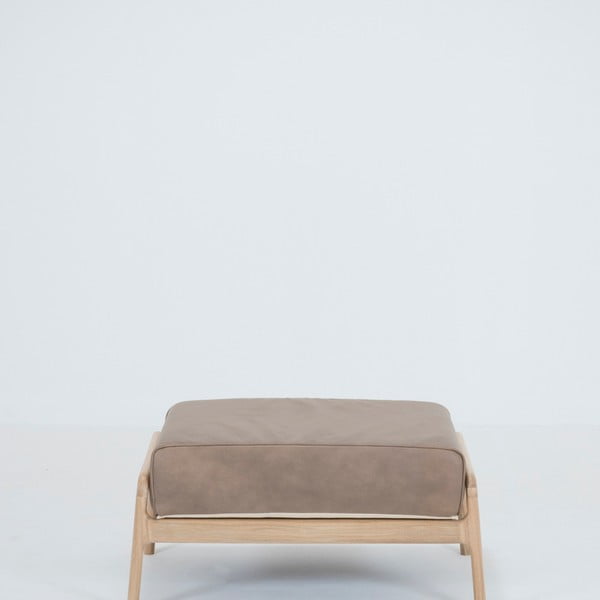 Fawn világosbarna bivalybőr zsámoly tömör tölgyfa szerkezettel - Gazzda-image-2