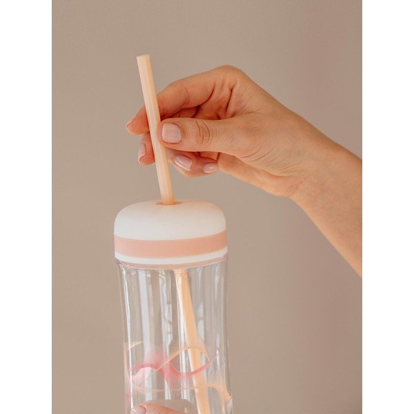 Rózsaszín-fehér vizespalack fedéllel és szívószállal 800 ml Flow 2in1 - Equa-image-1