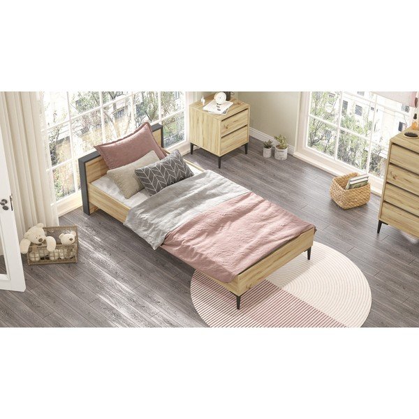 Natúr színű egyszemélyes ágy ágyráccsal 90x200 cm AR5 – Kalune Design-image-1