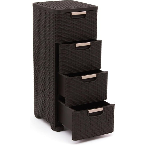 Sötétbarna műanyag magas fürdőszoba szekrény 33x79 cm Rattan – Curver-image-3