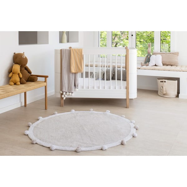 Világosszürke mosható kézi szövésű pamut gyerek szőnyeg ø120 cm Bubbly – Lorena Canals-image-1