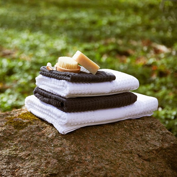 Sötétszürke frottír bio pamut törölköző 30x30 cm Check – JUNA-image-2