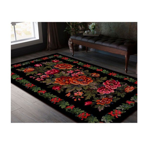 Flowered fekete szőnyeg, 110 x 160 cm-image-1