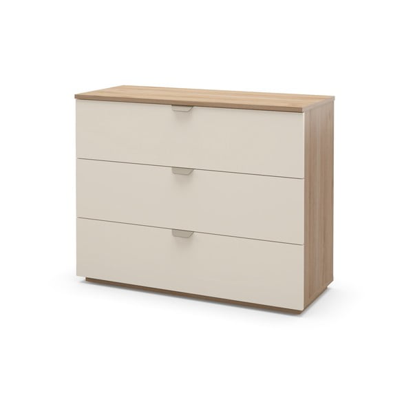 Krémszínű-natúr színű komód tölgyfa dekorral 100x80x40 cm Dennis – Marckeric-image-2