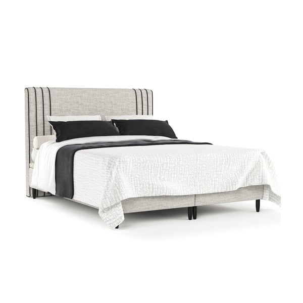 Világosszürke kárpitozott ágyneműtartós franciaágy 140x200 cm Musca – Maison de Rêve-image-2