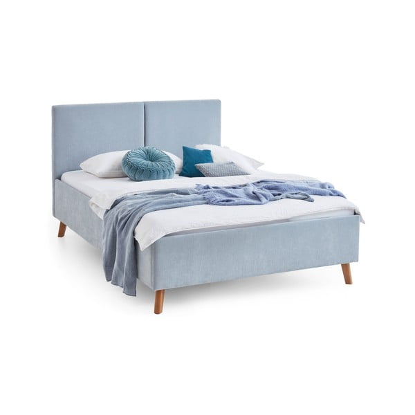 Világoskék kárpitozott franciaágy ágyráccsal 140x200 cm Piano – Meise Möbel-image-4