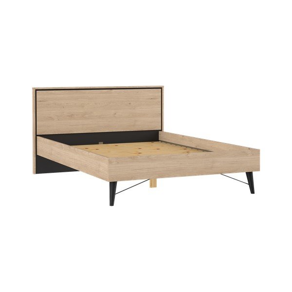 Natúr színű franciaágy ágyráccsal 140x200 cm tölgyfa dekorral Ry – Tvilum-image-2