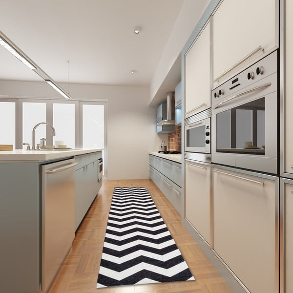 Optical Black White fokozottan ellenálló konyhai szőnyeg, 60 x 140 cm - Floorita