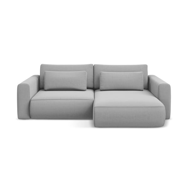 Világosszürke bársony kinyitható-tárolóhelyes sarokkanapé (jobb oldali-heverő résszel) Kapua – Makamii
