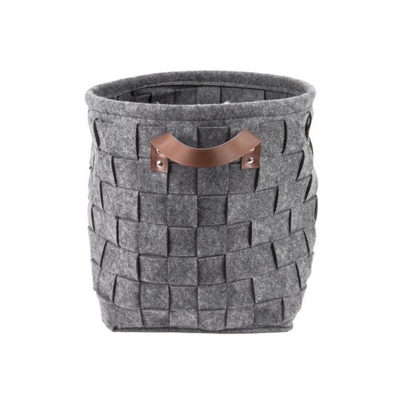 Storage sötétszürke tárolókosár bőr fogantyúval, ⌀ 34 cm - PT LIVING-image-1