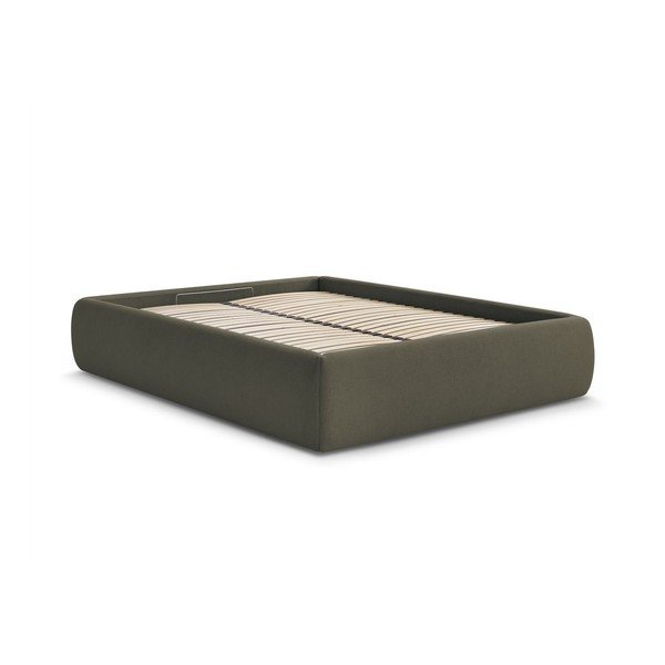 Sötétzöld kárpitozott ágyneműtartós franciaágy ágyráccsal, ágytámla nélkül 160x200 cm Inera – Bobochic Paris