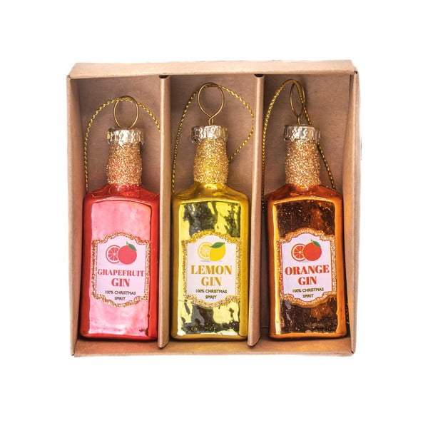 Üveg kézzel készített karácsonyfadísz készlet 3 db-os ø 3 cm Gin Bottle – Sass & Belle-image-1