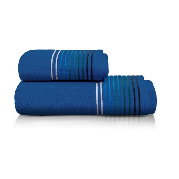 Linea kék pamut törülköző és fürdőlepedő szett - Maison Carezza