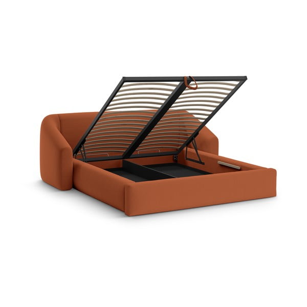 Téglavörös kárpitozott ágyneműtartós franciaágy ágyráccsal 140x200 cm Campi – Cosmopolitan Design-image-2