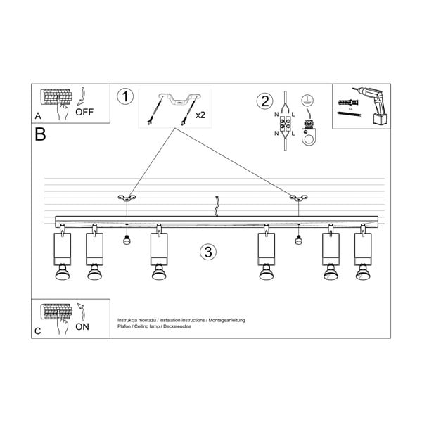 Toscana 6L fekete mennyezeti lámpa - Sollux-image-4