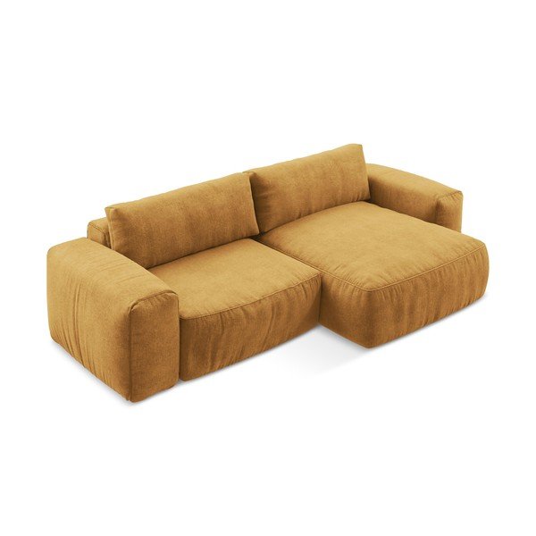 Mustársárga zsenília kinyitható sarokkanapé (jobb oldali-heverő résszel) Kuki – Makamii-image-3