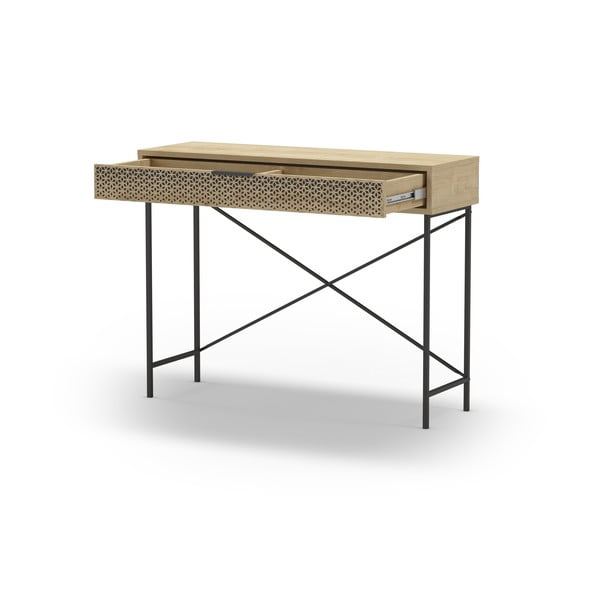 Natúr színű konzolasztal tölgyfa dekorral 35.5x110 cm Ecrin – Marckeric-image-3