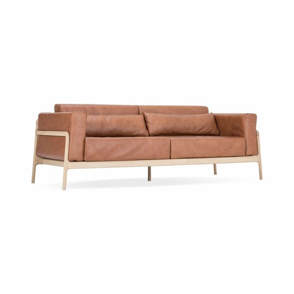 Fawn konyakbarna kanapé bivalybőrből, tömör tölgyfa szerkezettel, 240 cm - Gazzda-image-2