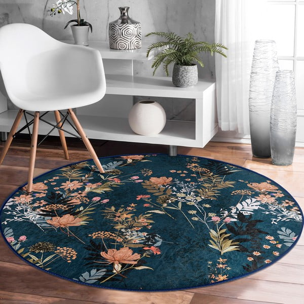 Sötétkék mosható-robotporszívóval tisztítható kerek szőnyeg ø 80 cm Comfort – Mila Home-image-3