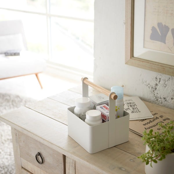 Tosca Tool Box fehér multifunkciós tárolódoboz bükkfa részletekkel, hossz 16 cm - YAMAZAKI-image-1