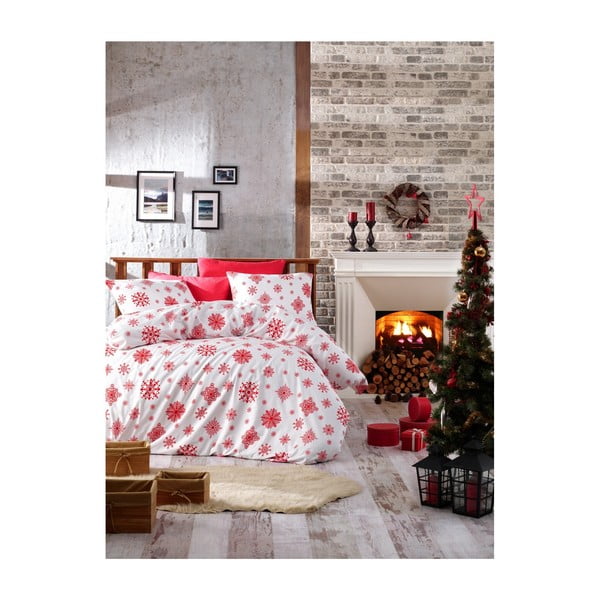 Rina karácsonyi mintás kétszemélyes pamut ágyneműhuzat lepedővel, 200 x 220 cm - Nazenin Home