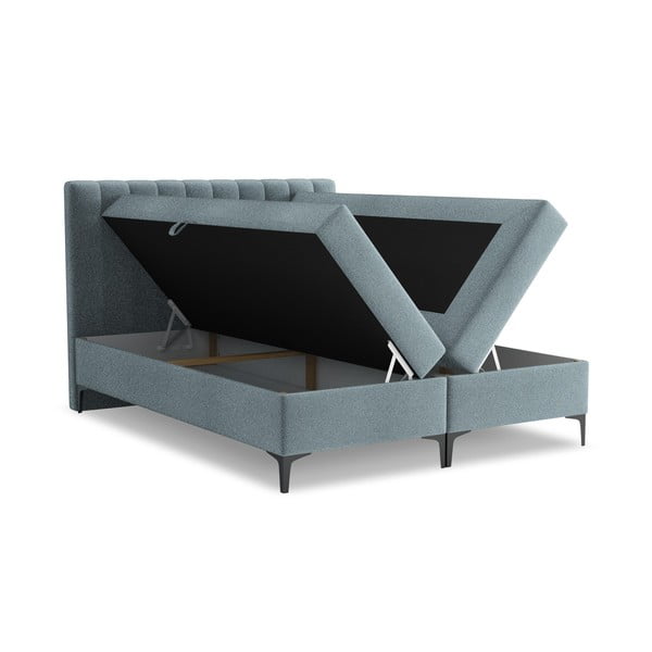Világoskék ágyneműtartós boxspring ágy 160x200 cm Puhala – Makamii-image-1