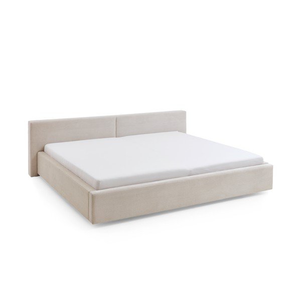 Bézs kárpitozott ágyneműtartós franciaágy ágyráccsal 200x240 cm Cube – Meise Möbel