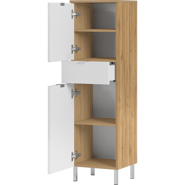 Mauresa fehér szekrény tölgyfa díszítéssel, magasság 120 cm - Germania-image-2