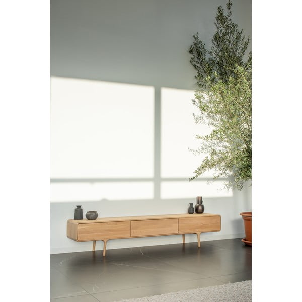 Fawn tömör tölgyfa TV állvány 3 fiókkal - Gazzda-image-1