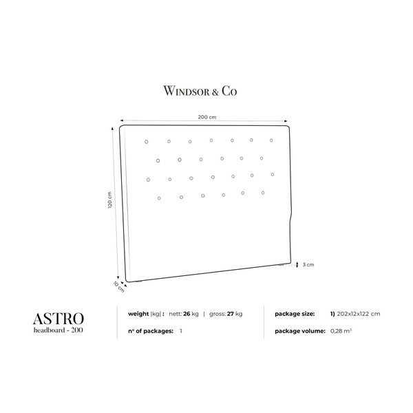 Astro krémszínű ágytámla, 200 x 120 cm - Windsor & Co Sofas-image-3