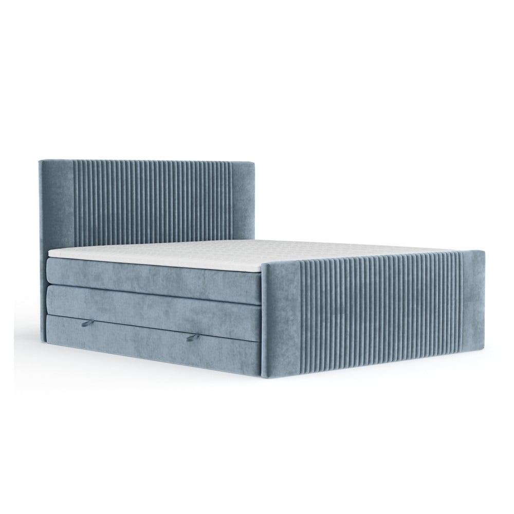 Kék ágyneműtartós boxspring ágy 200x200 cm Bergamo Maison de Rêve