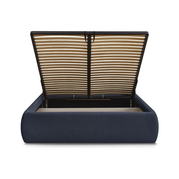 Sötétkék kárpitozott ágyneműtartós franciaágy ágyráccsal, ágytámla nélkül 160x200 cm Inera – Bobochic Paris-image-4