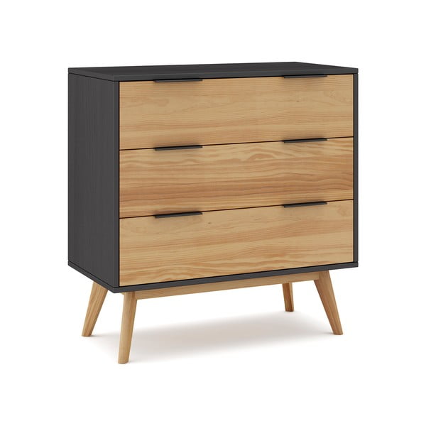 Fekete-natúr színű borovi fenyő magas komód 80x83 cm Lavis – Marckeric-image-3