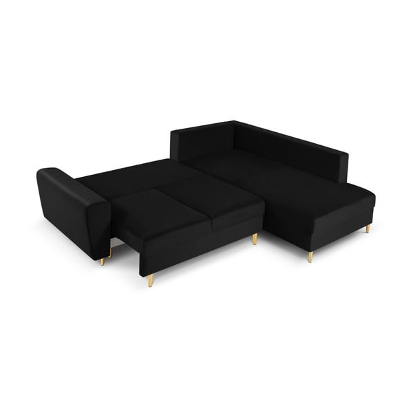 Fekete bársony kinyitható tárolóhelyes sarokkanapé (jobb oldali-L alakú) Kyoto – Cosmopolitan Design-image-2