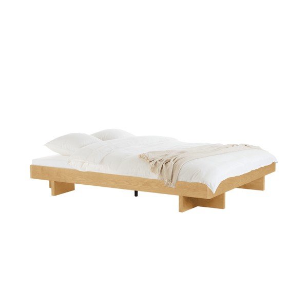 Natúr színű MDF franciaágy ágytámla nélkül ágyráccsal 180x200 cm tölgyfa dekorral Kito – noo.ma