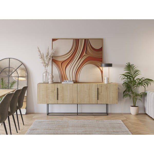 Natúr színű alacsony komód tölgyfa dekorral 200x80 cm Titan – Marckeric-image-1