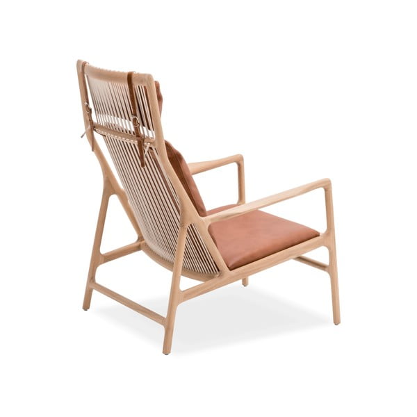 Dedo fotel tömör tölgyfa lábakkal, konyakbarna bivalybőr ülőpárnával - Gazzda-image-3