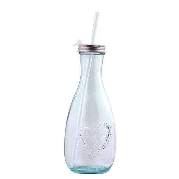 Corazon üvegpalack szívószállal újrahasznosított üvegből, 600 ml - Ego Dekor