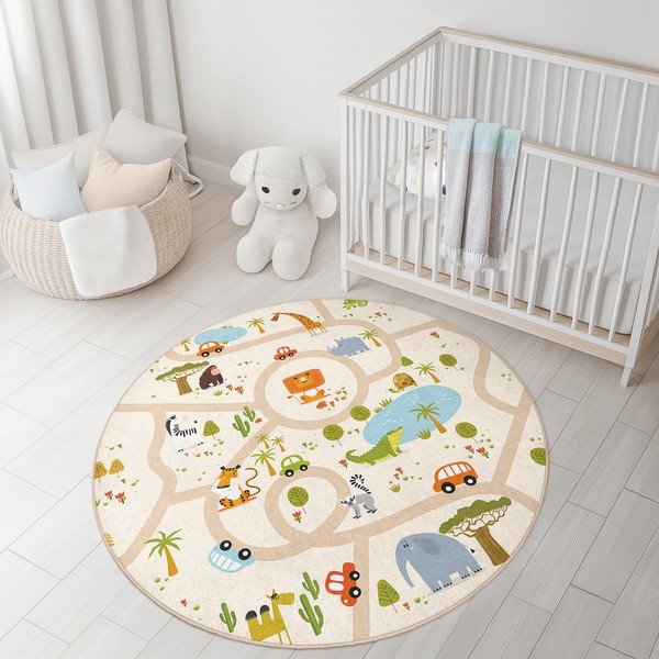 Mosható gyerek játszószőnyeg ø120 cm Savana Ride – Mila Home-image-3