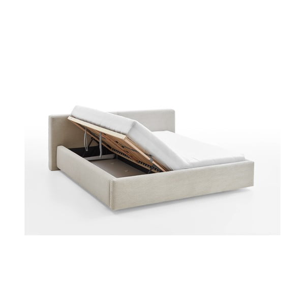 Bézs kárpitozott ágyneműtartós franciaágy ágyráccsal 180x200 cm Cube – Meise Möbel-image-2