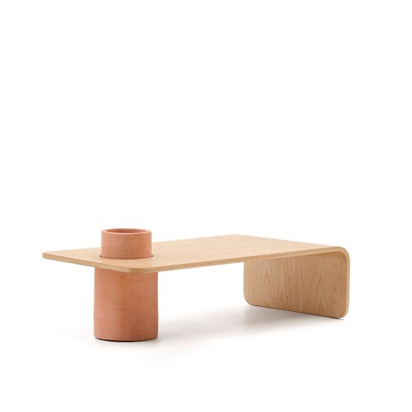 Natúr színű kerek dohányzóasztal kőrisfa dekorral 60x110 cm Olaria – Kave Home